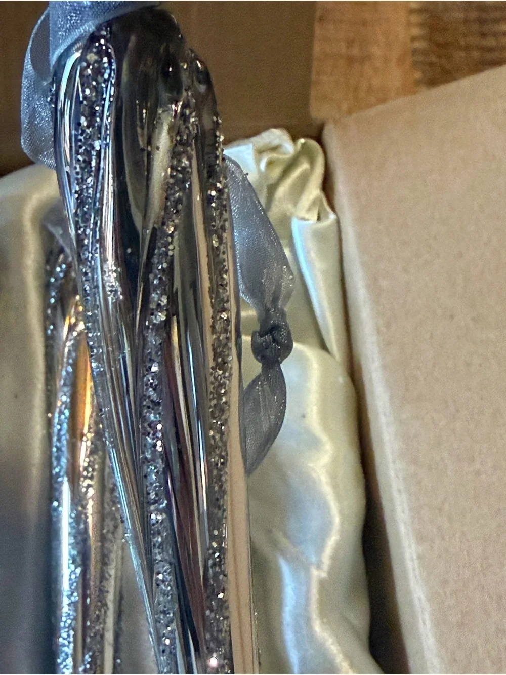 6 Boxed Silver Glass Icicle Vintage Frontgate Holiday Collection Ornaments